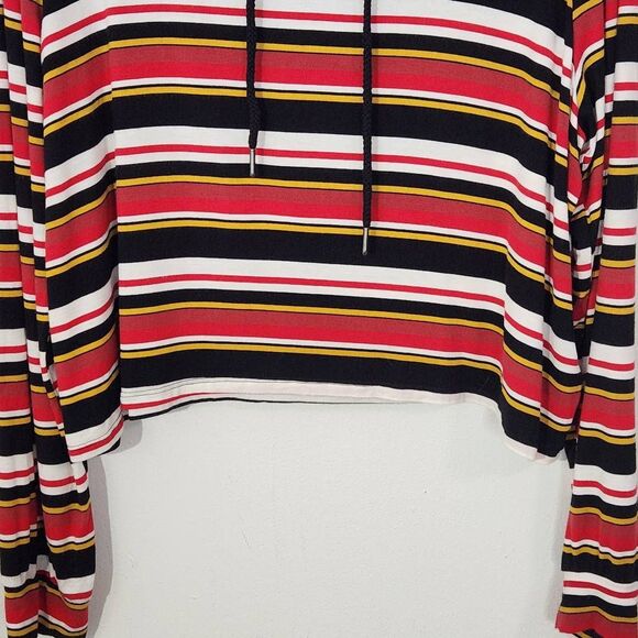 Express Red Stripe Cropped Hoodie Size XL Striped Knit Top with Hoodie - Picture 3 of 7